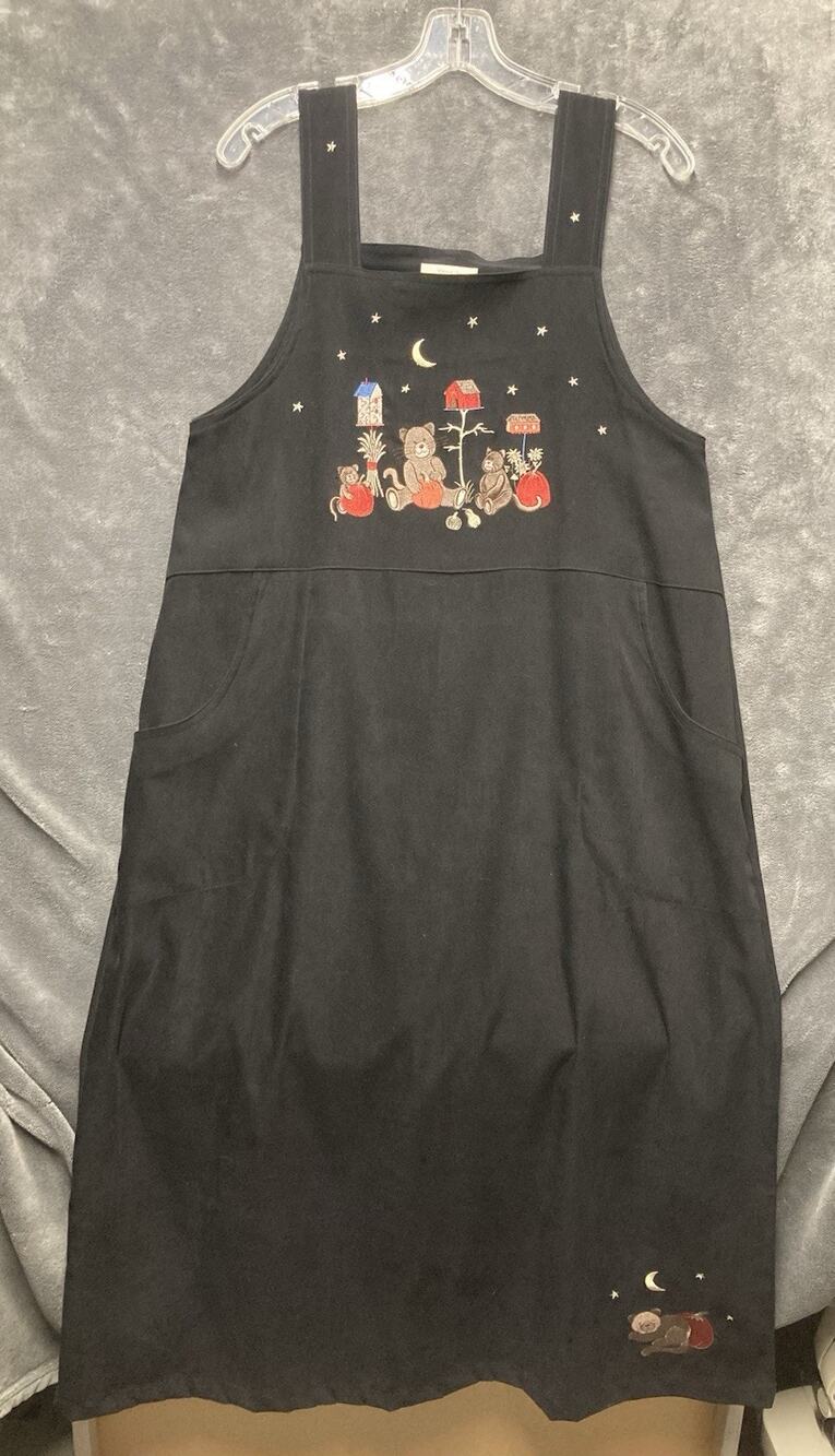C.J.Banks Stretch Overalls Jumper Dress Faux Suede Embroidered Fall Bears Sz 14W